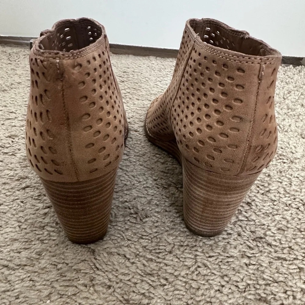 Lucky Brand Tan Wedge Ankle Boots with Peep Toe and Side Zipper